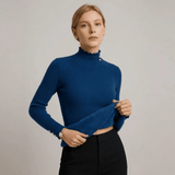 Suéter femenino de cachemira canalé con botones perlados Forglows