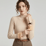 Blusa femenina de felpa y punto canalé con cuello alto Emma Forglows