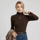 Blusa femenina de felpa y punto canalé con cuello alto Emma Forglows