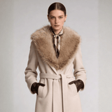 Abrigo femenino de lana feltrada con solapa de pelo Forglows