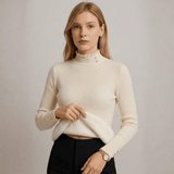 Suéter femenino de cachemira canalé con botones perlados Forglows