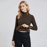 Suéter femenino de cachemira canalé con botones perlados Forglows